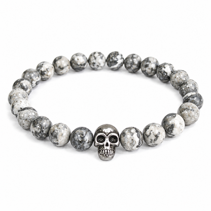 Pewter Skull & Grey Agate Bracelet | Protection & Grounding