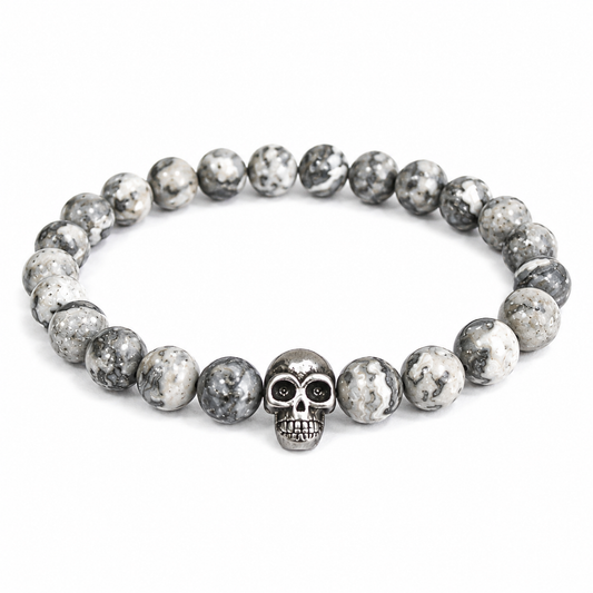 Pewter Skull & Grey Agate Bracelet | Protection & Grounding