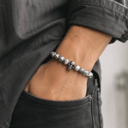 Pewter Skull & Grey Agate Bracelet | Protection & Grounding