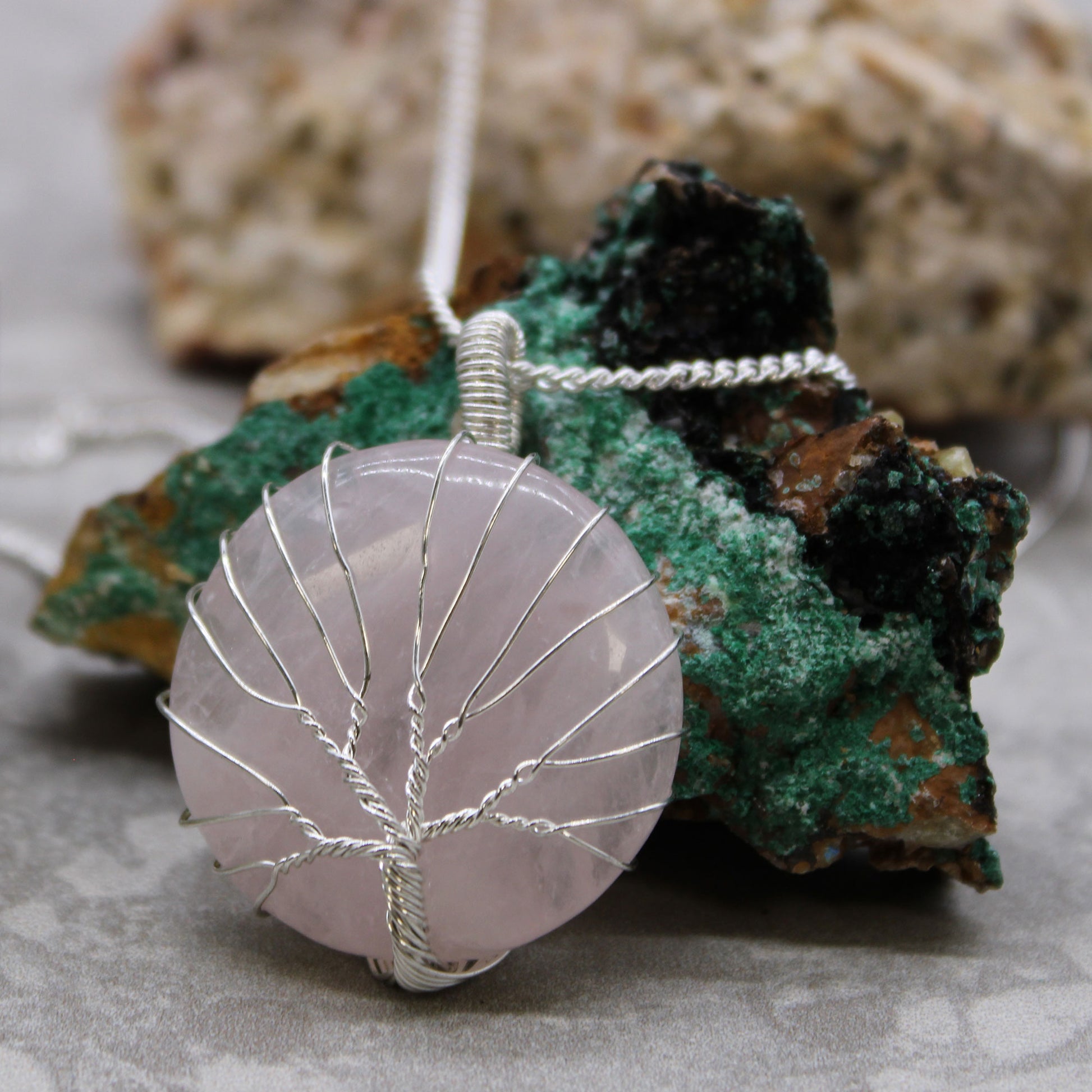 Rose Quartz Tree of Life Gemstone Necklace - Crystal Nest