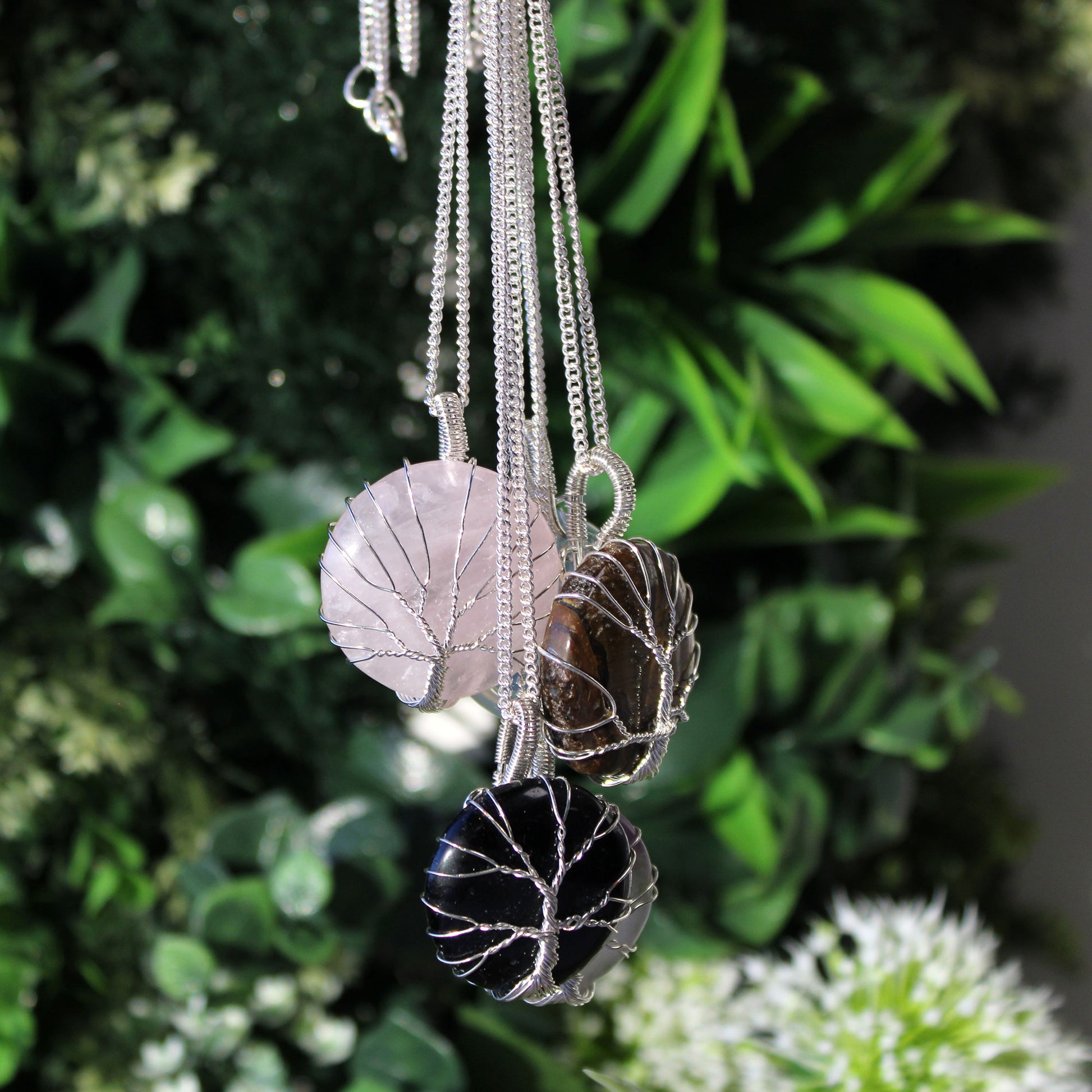 Rose Quartz Tree of Life Gemstone Necklace - Crystal Nest