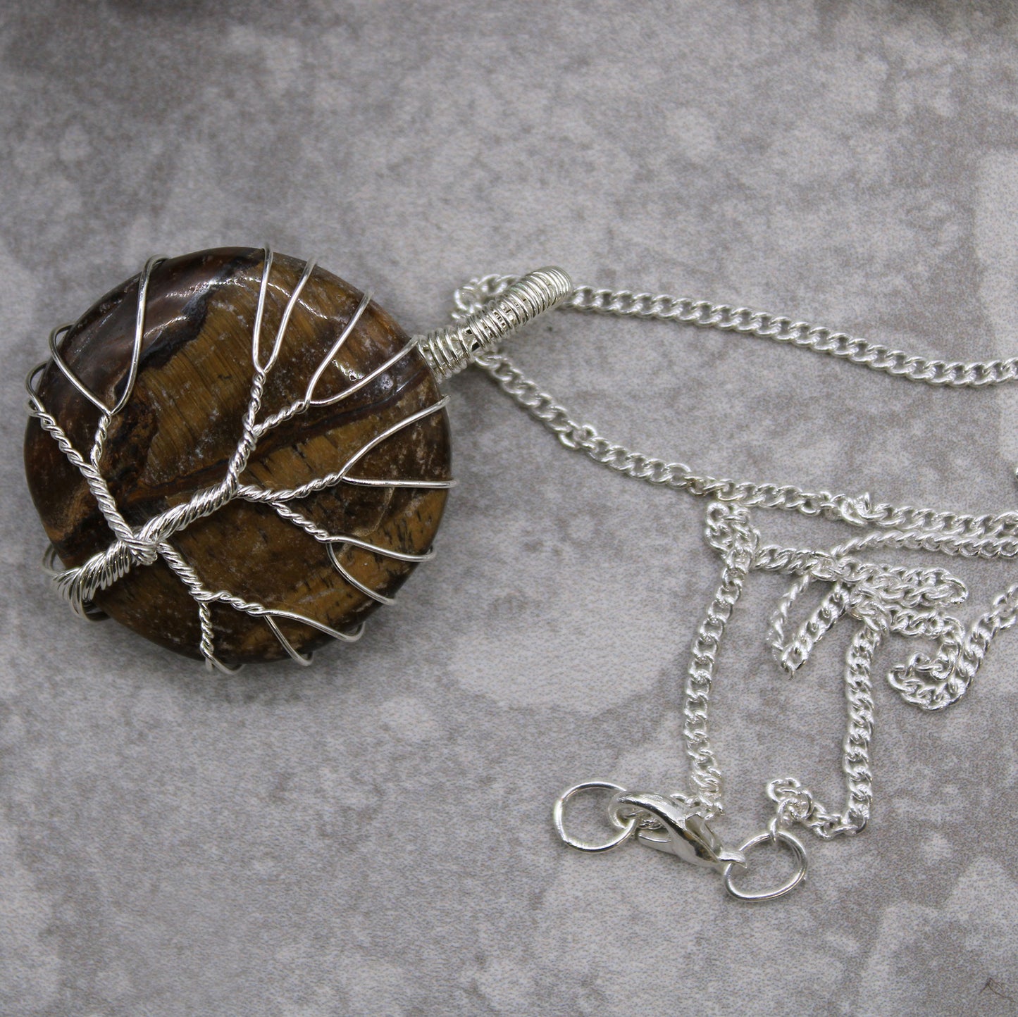 Tiger Eye Tree of Life Gemstone Necklace - Crystal Nest