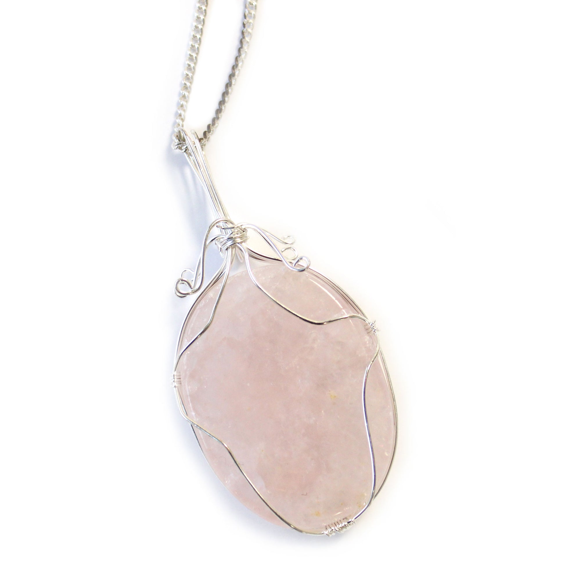 Rose Quartz Oval Crystal Pendant Necklace - Crystal Nest