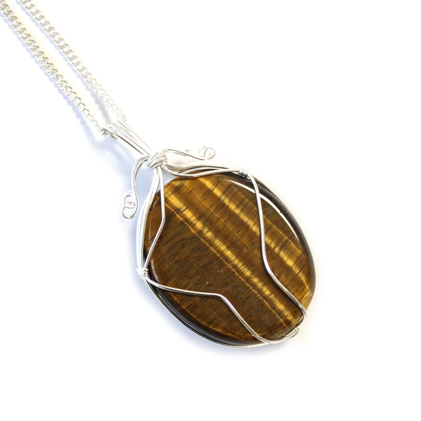 Tiger Eye Oval Crystal Pendant Necklace - Crystal Nest