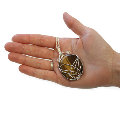 Tiger Eye Oval Crystal Pendant Necklace - Crystal Nest