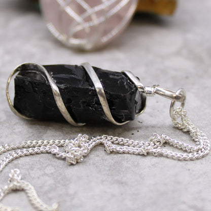 Black Onyx Raw Crystal Pendant Necklace - Crystal Nest