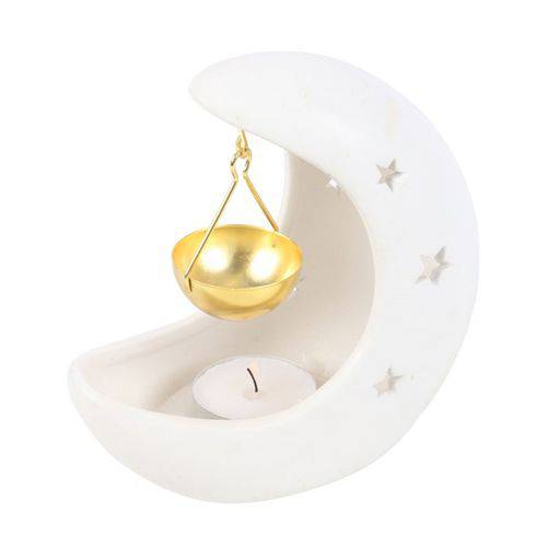 White Crescent Moon Hanging Oil Burner - Crystal Nest