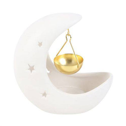 White Crescent Moon Hanging Oil Burner - Crystal Nest