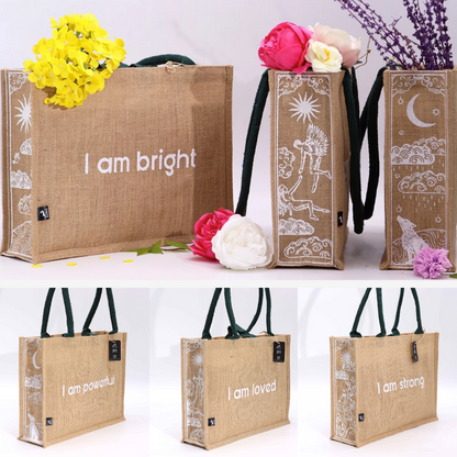 Hop Hare Affirmation Jute Tote Bag - Crystal Nest