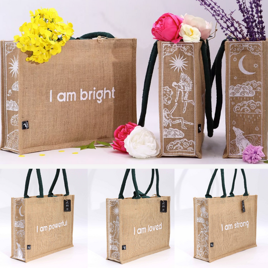 Hop Hare Affirmation Jute Tote Bag - Crystal Nest