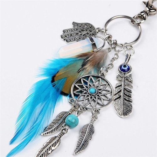 Protection Charm Keychain | Evil Eye, Hamsa, Suncatcher, Opalite & Feather - Crystal Nest