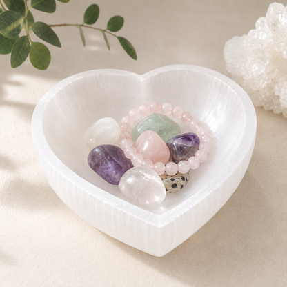 Large Heart Selenite Crystal Cleansing Bowl