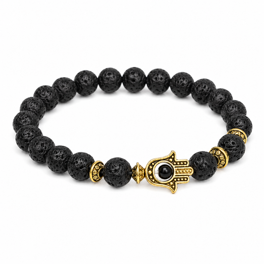 Lava Stone Hamsa Bracelet | Grounding & Protection