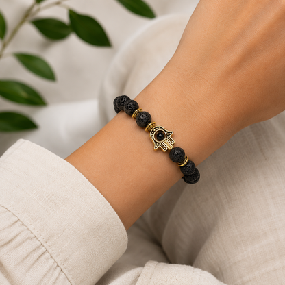 Lava Stone Hamsa Bracelet | Grounding & Protection