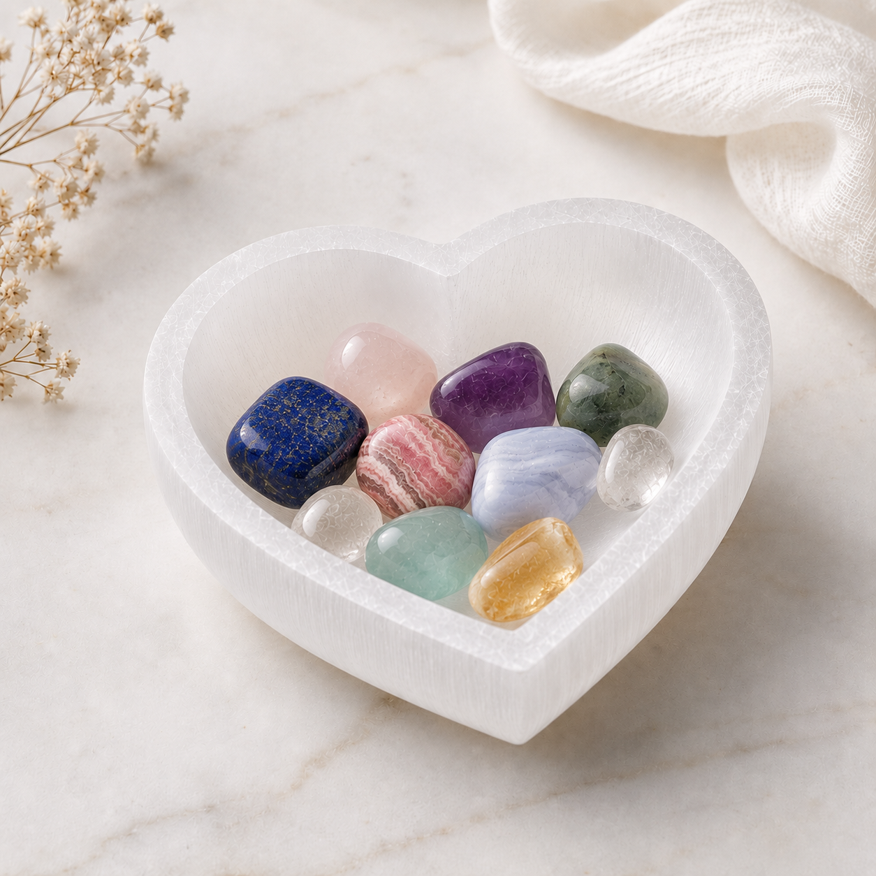 Medium Heart Selenite Crystal Cleansing Bowl