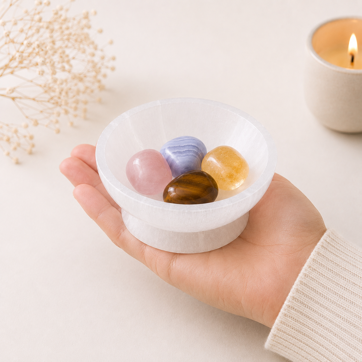 Medium Round Selenite Ritual Bowl with Base