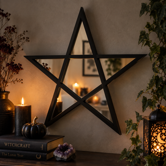 Black Pentagram Mirror | Wall Décor - Crystal Nest