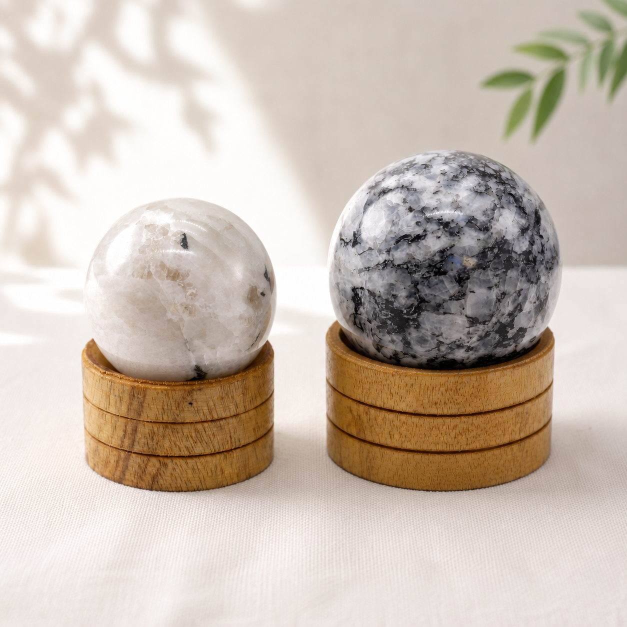 Indian Moonstone Crystal Sphere with Wooden Stand