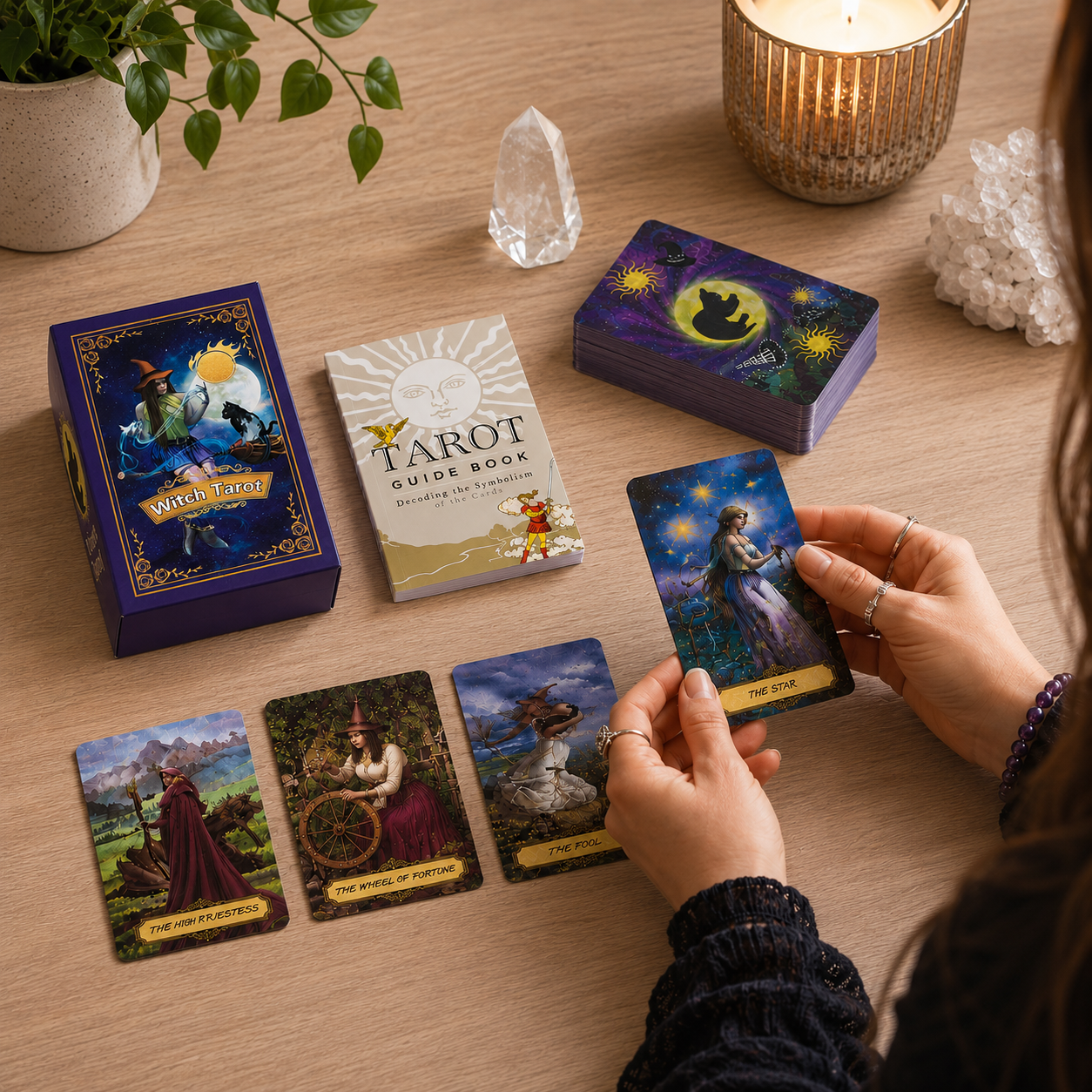 Witch Purple Foil Tarot Card Deck with Guide Book & Gift Box