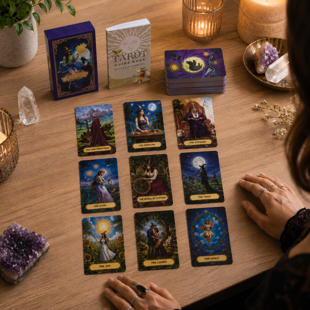Witch Purple Foil Tarot Card Deck with Guide Book & Gift Box