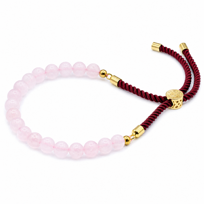 Rose Quartz Gemstone String Bracelet | Bordeaux Cord & 18K Gold Plated