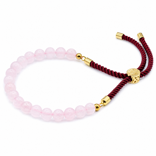 Rose Quartz Gemstone String Bracelet | Bordeaux Cord & 18K Gold Plated
