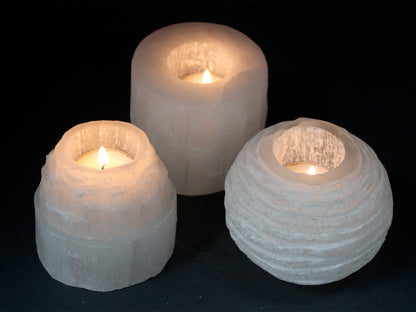 Selenite Mountain Top Candle Holder - Crystal Nest