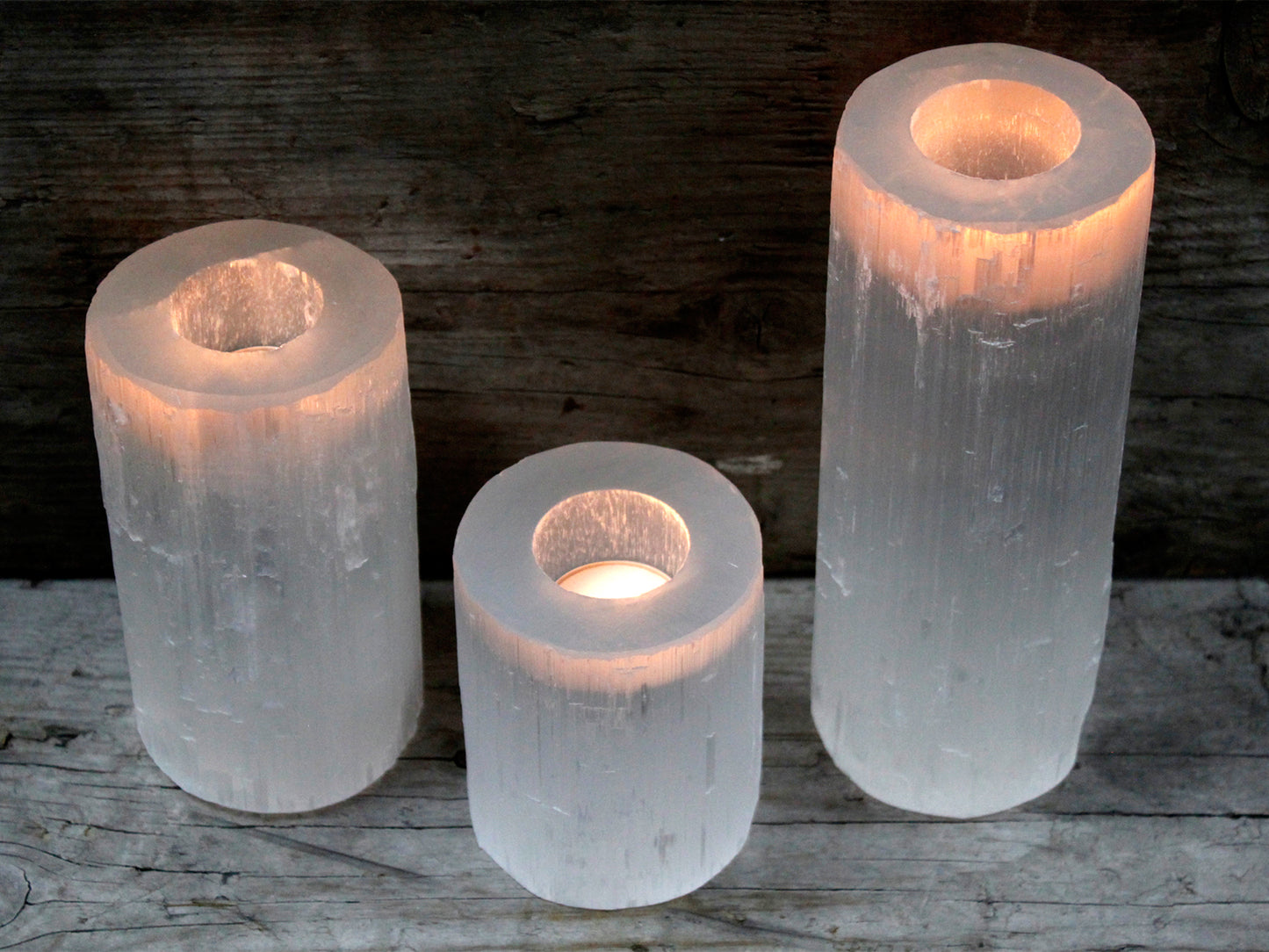 Selenite Cylinder Candle Holder 15cm