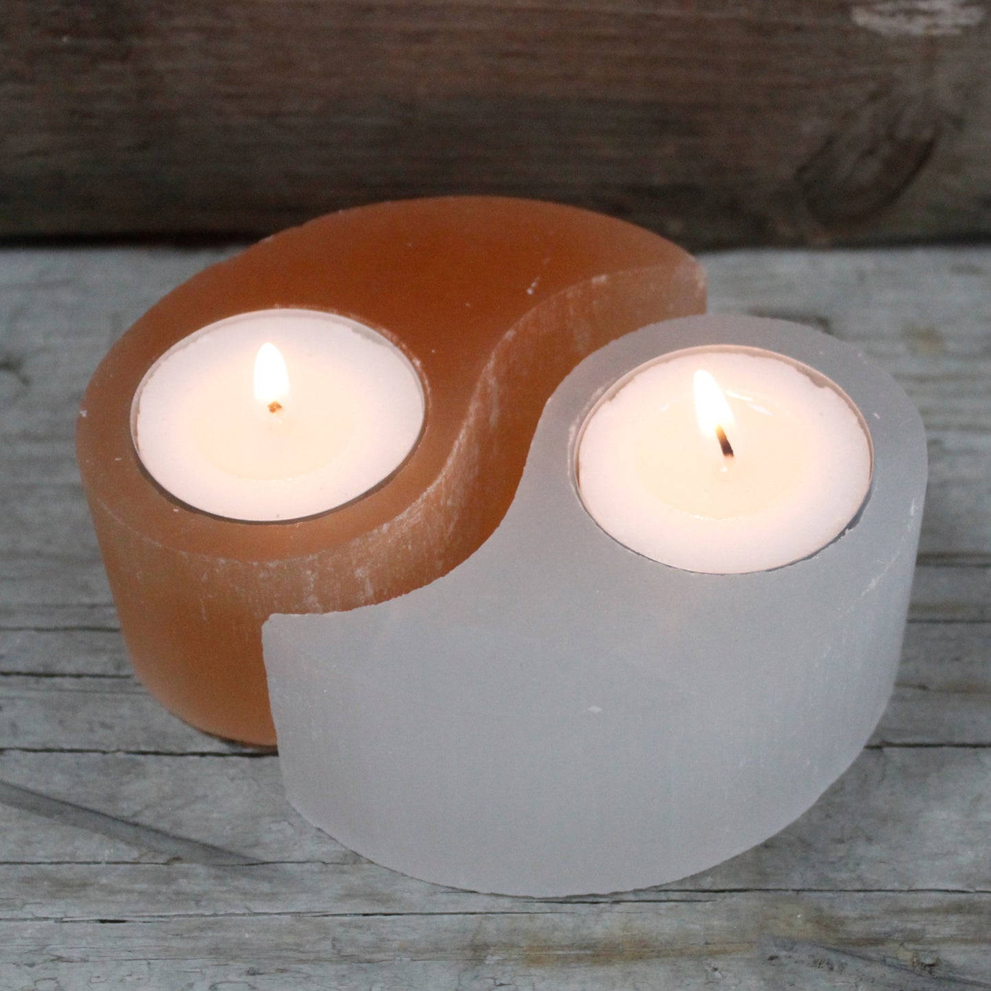 Selenite Ying Yang Tealight Candle Holder