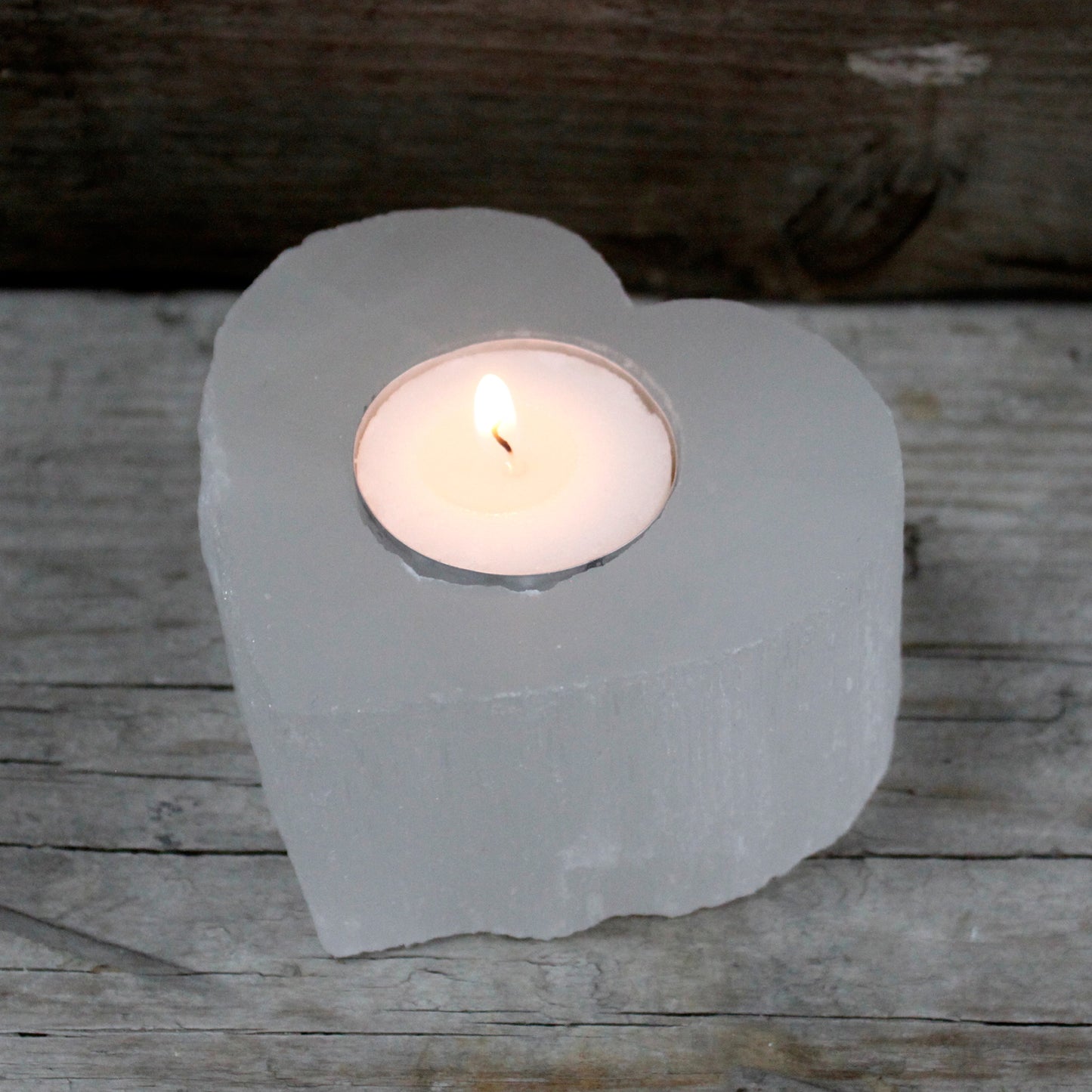 Selenite Heart Tealight Candle Holder  - Purity and Healing Energy