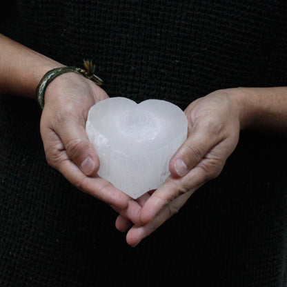 Selenite Heart Tealight Candle Holder  - Purity and Healing Energy - Crystal Nest