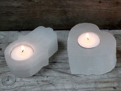 Selenite Hamsa Tealight Candle Holder - Crystal Nest