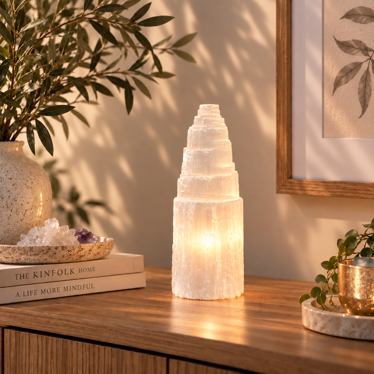 Natural Selenite Tower Lamp | Large 25cm - Crystal Nest