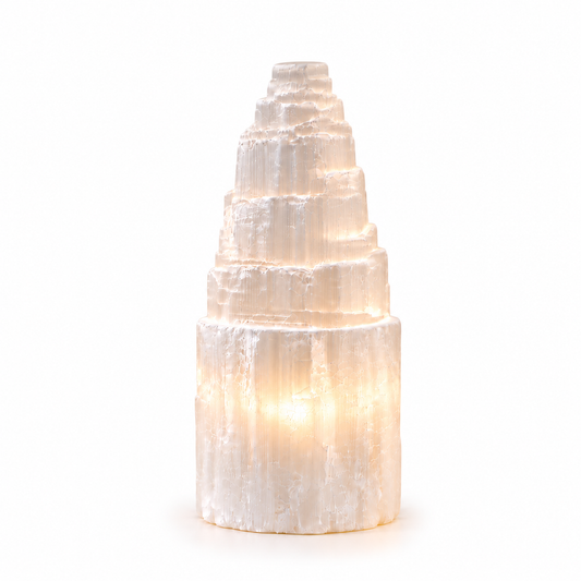 Natural Selenite Tower Lamp | Medium 20cm