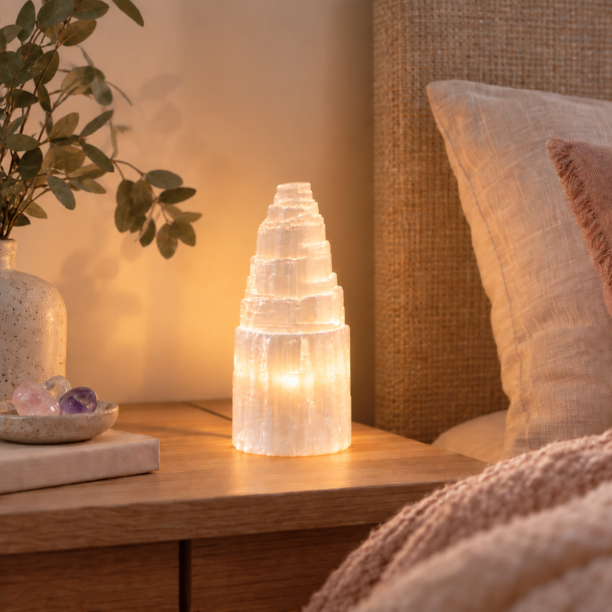 Natural Selenite Tower Lamp | Medium 20cm - Crystal Nest