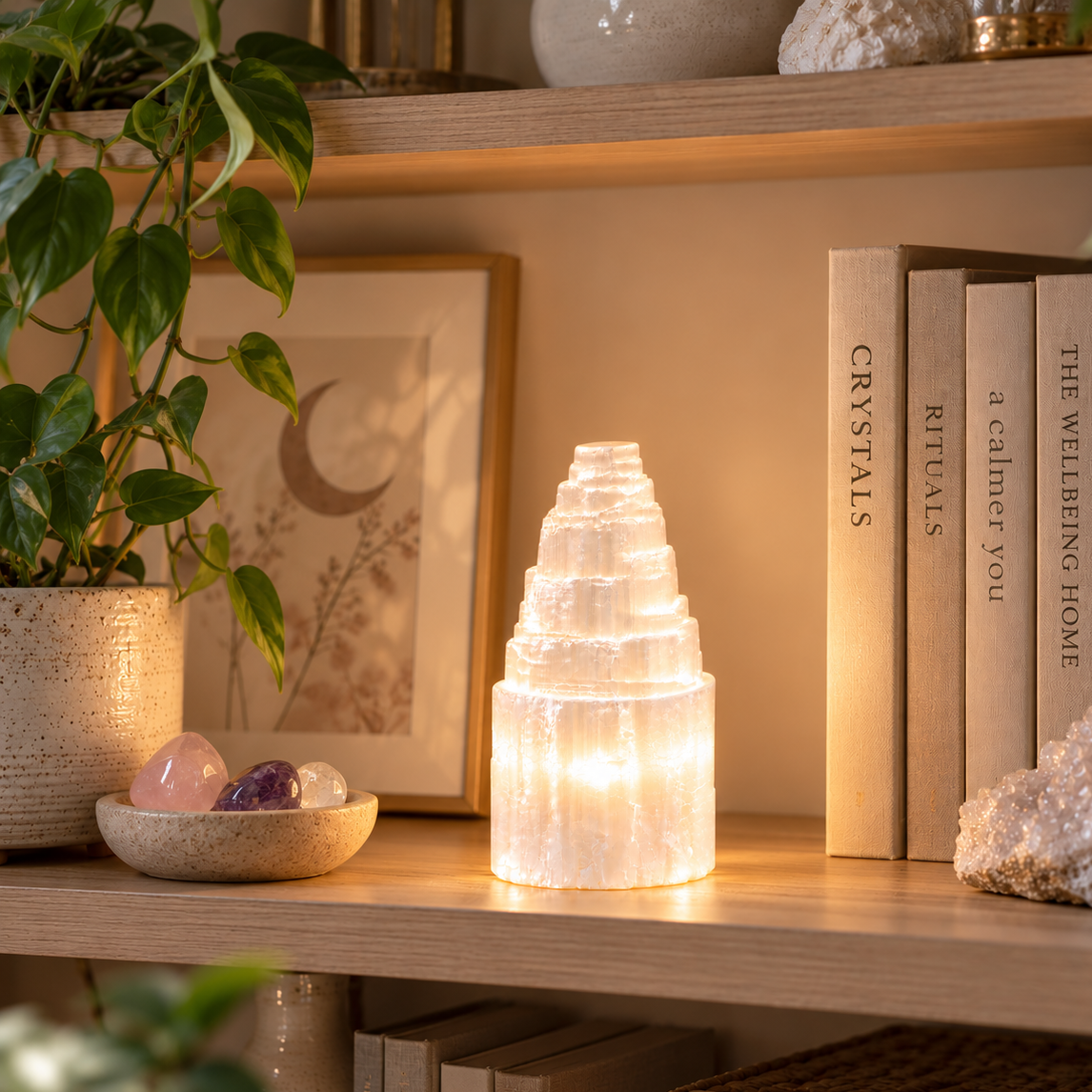 Natural Selenite Tower Lamp | Small 15cm - Crystal Nest