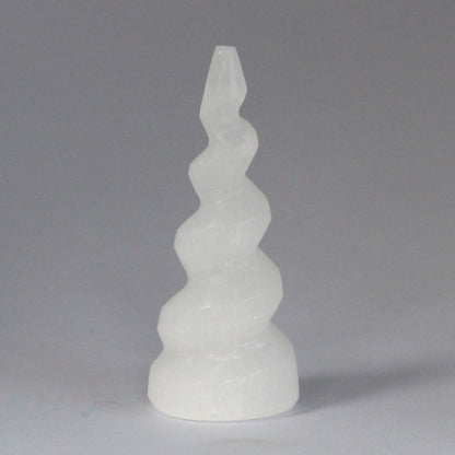 Selenite Spiral Unicorn Horn Tower 10cm - Crystal Nest