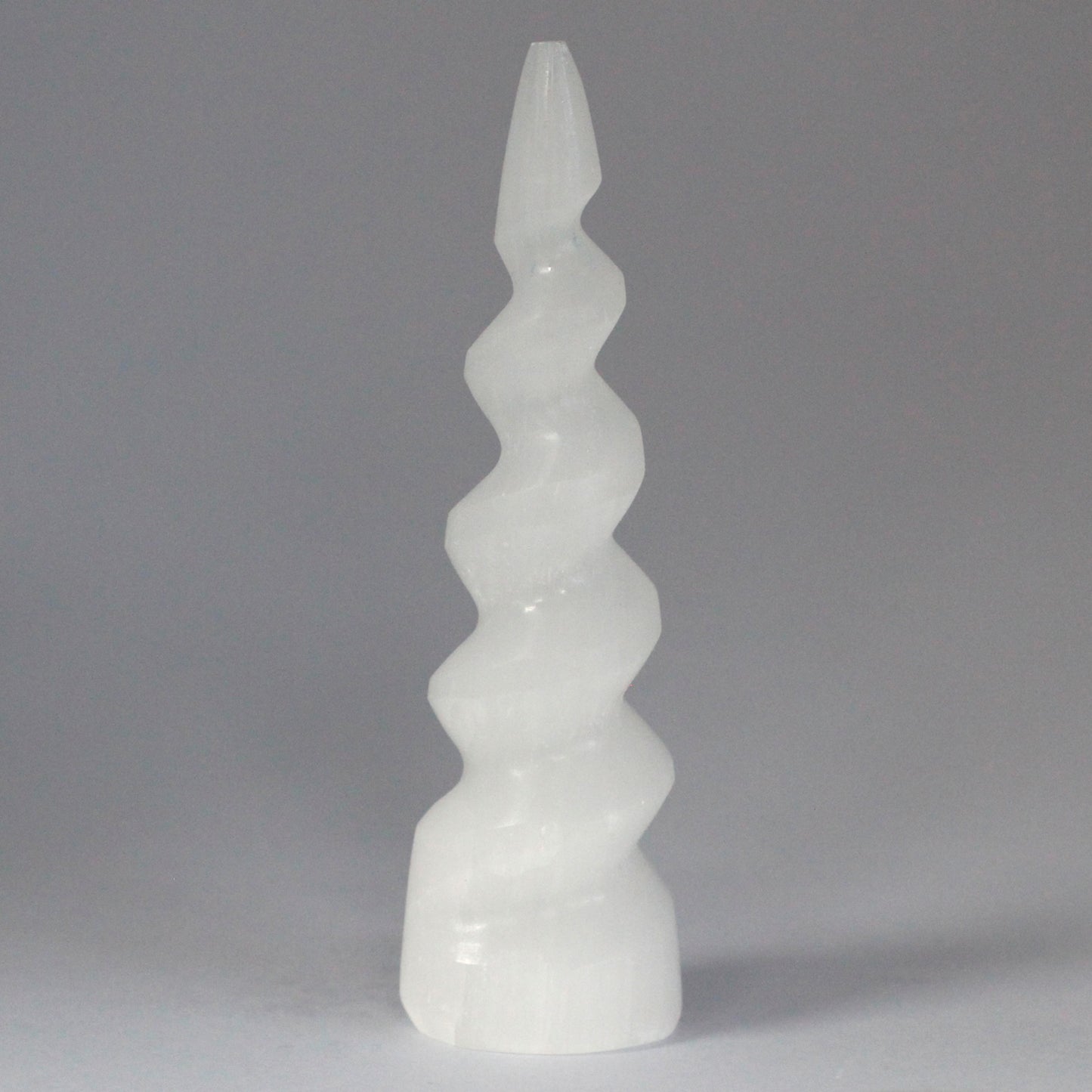 Selenite Spiral Unicorn Horn Tower 15cm