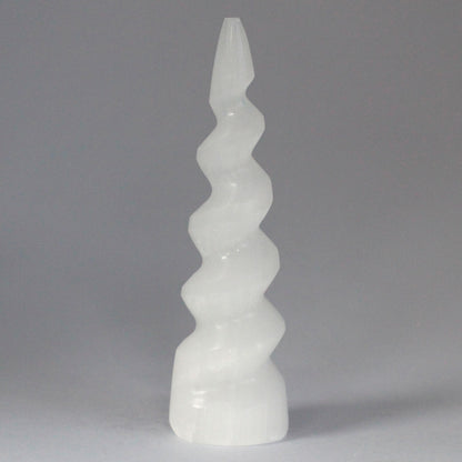 Selenite Spiral Unicorn Horn Tower 15cm - Crystal Nest