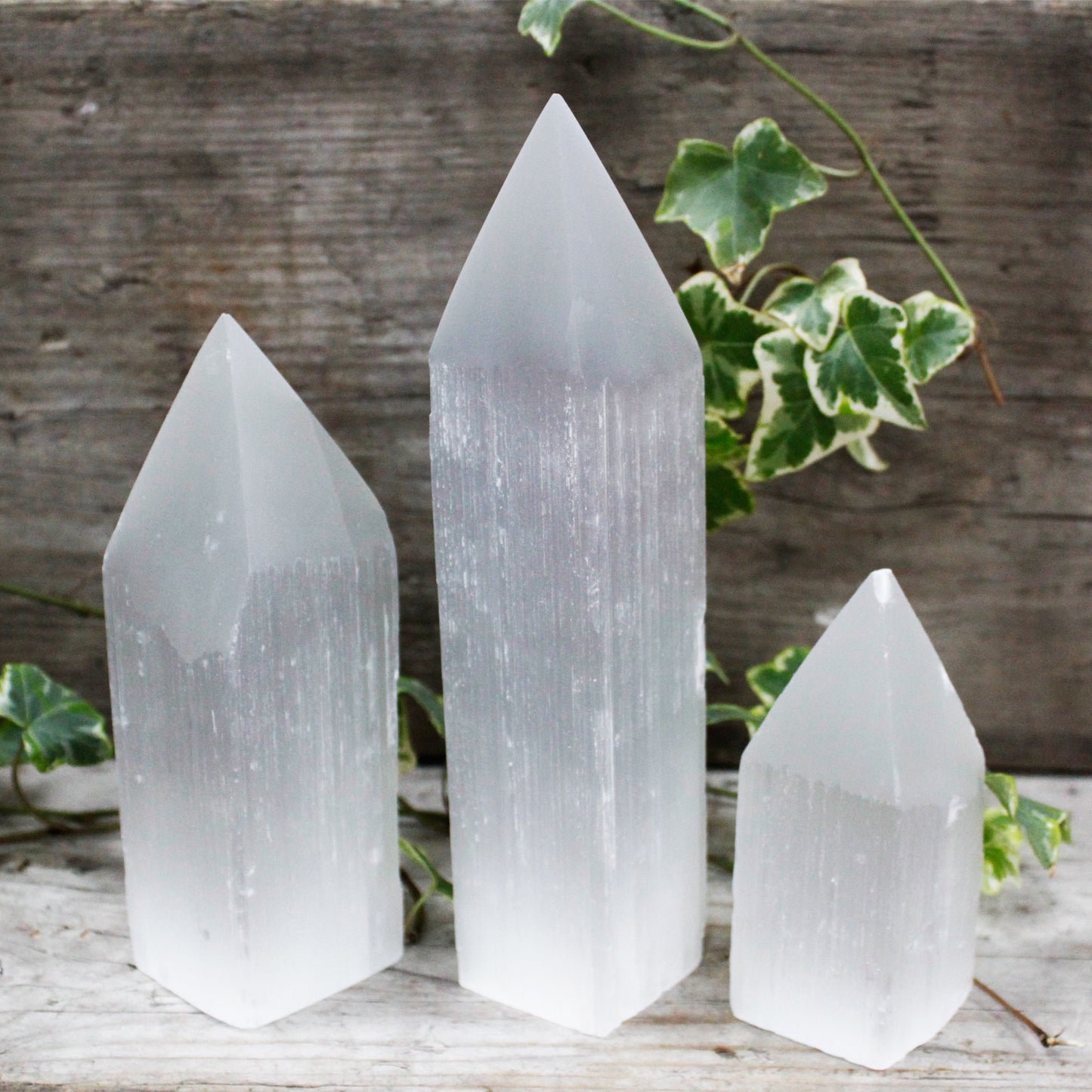 Selenite Pencil Point Tower 15cm - Crystal Nest
