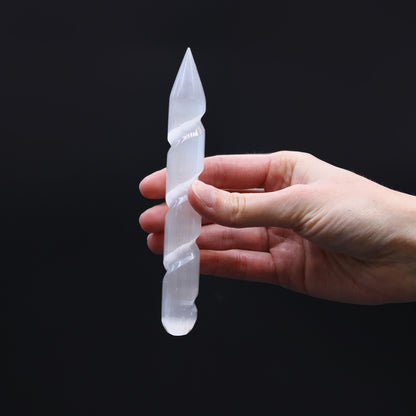 Pointed Spiral Selenite Wand - Crystal Nest