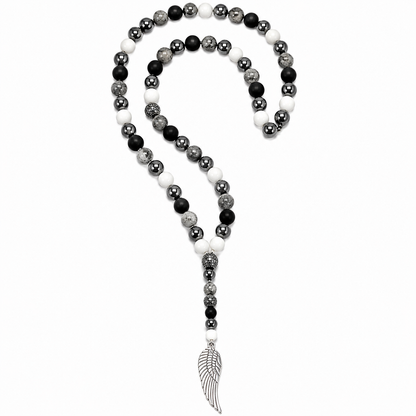 Silver Angel Wing & Grey Agate Necklace | Protection & Balance