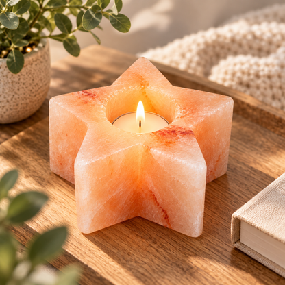 Himalayan Salt Star Tealight Holder | Natural Pink - Crystal Nest