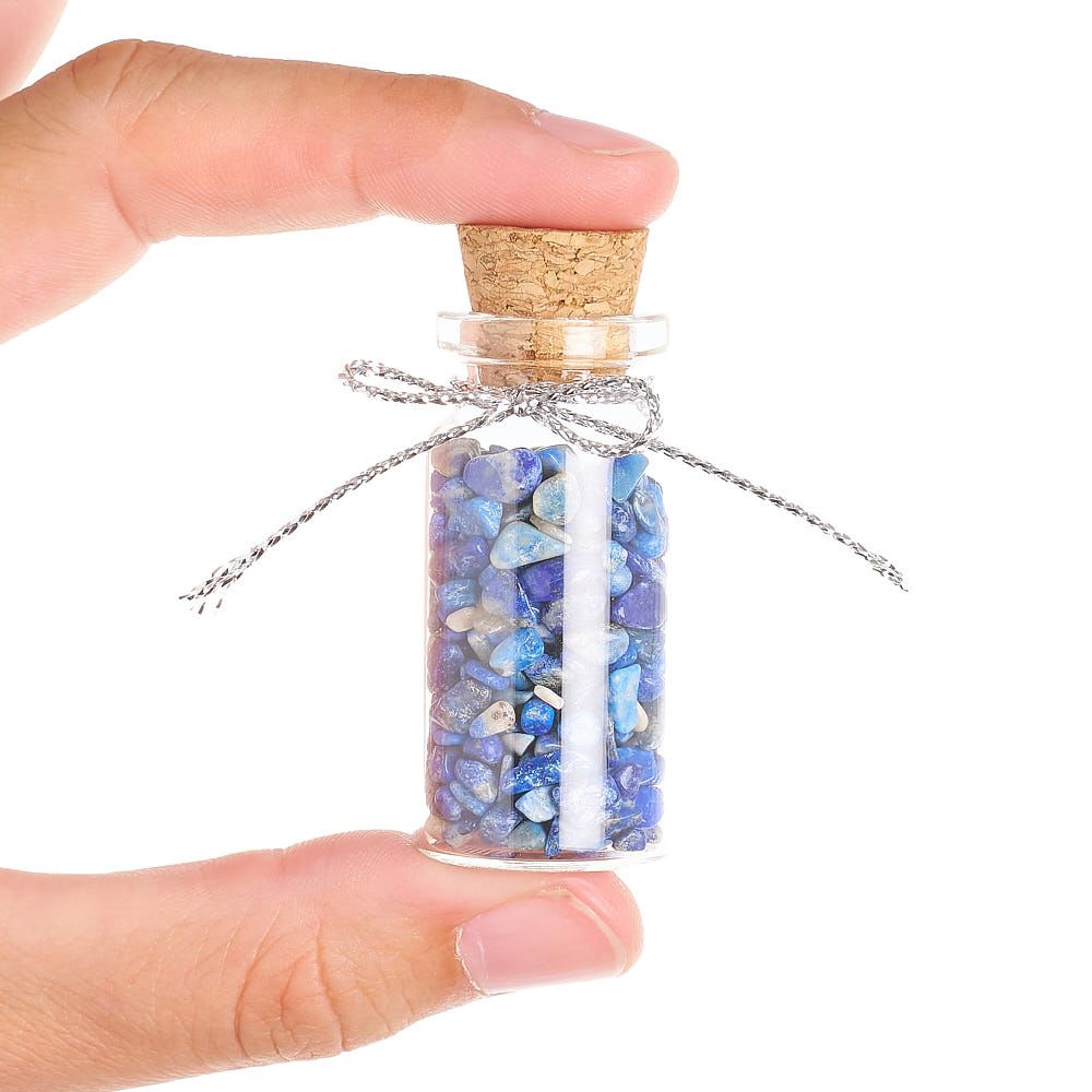Gemstone Bottle Collection | Set of 6 Crystal Chip Vials in Wooden Box - Crystal Nest