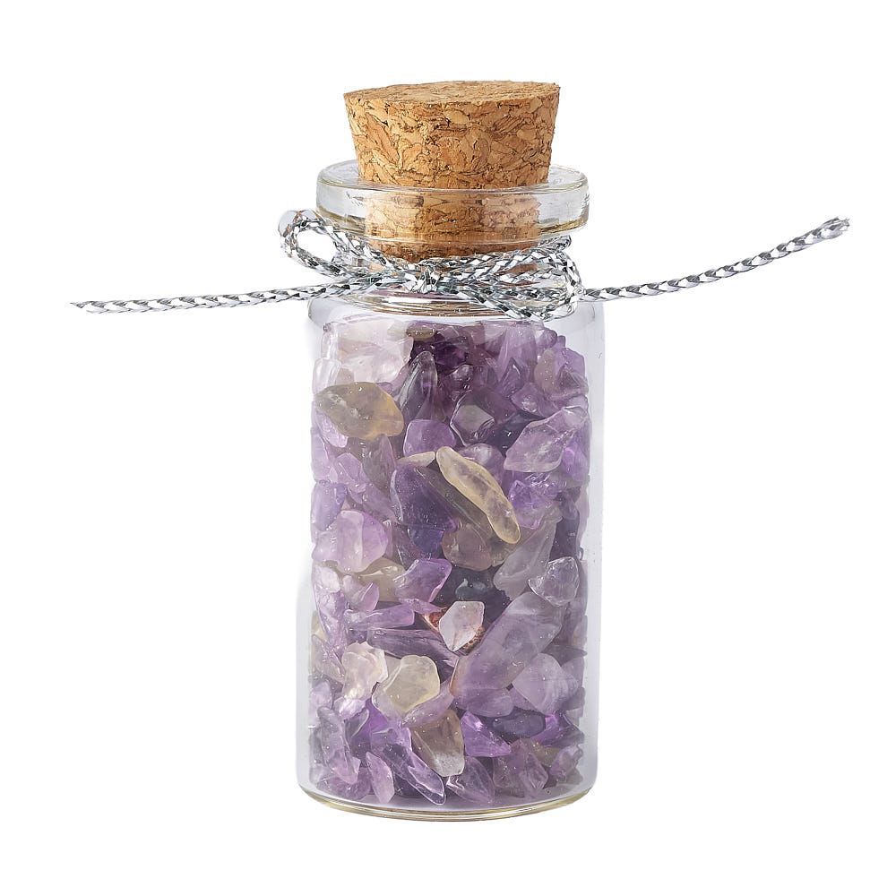 Gemstone Bottle Collection | Set of 6 Crystal Chip Vials in Wooden Box - Crystal Nest