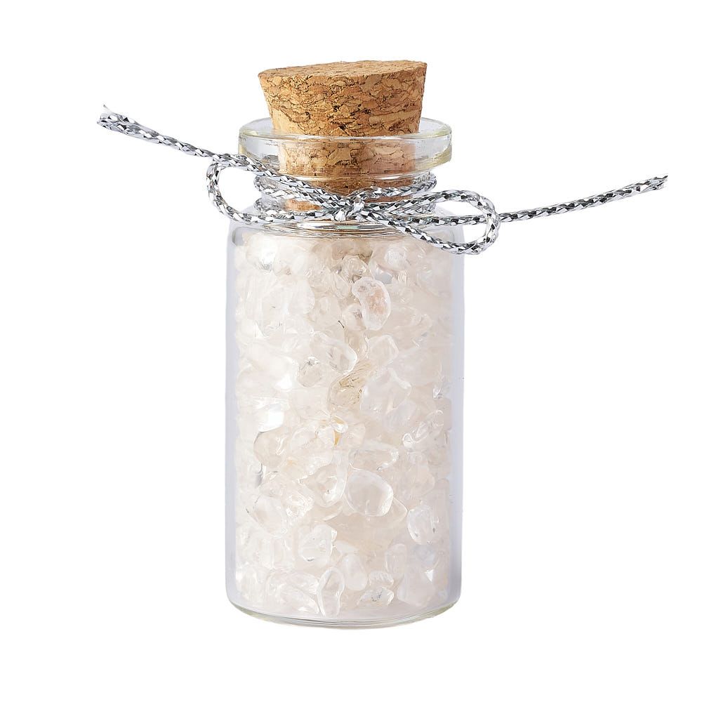 Gemstone Bottle Collection | Set of 6 Crystal Chip Vials in Wooden Box - Crystal Nest