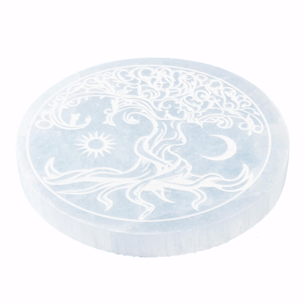 Selenite Charging Disc with Etched Tree of Life Design | 10cm - Crystal Nest