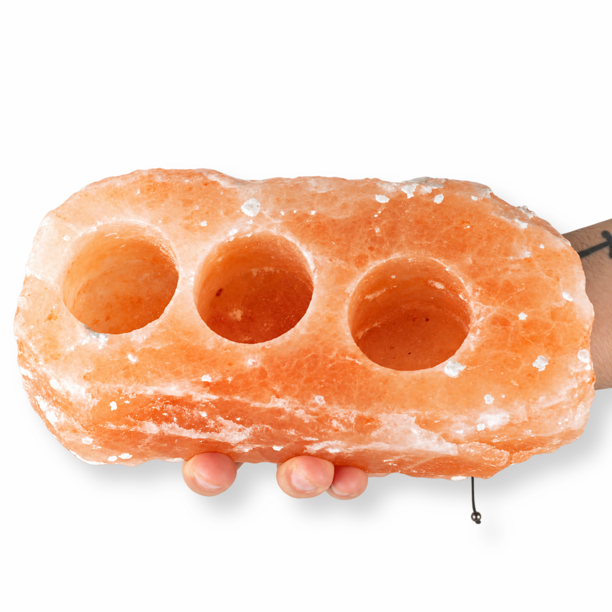 Himalayan Salt Triple Tealight Holder | Natural Pink - Crystal Nest