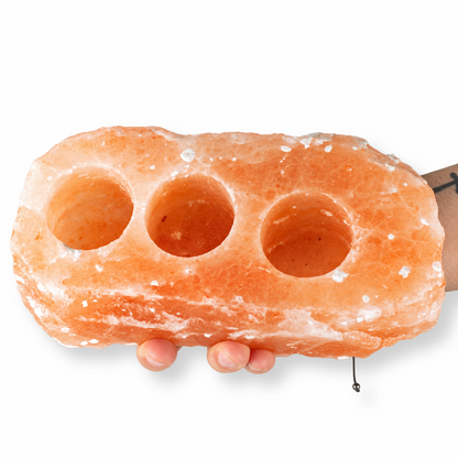 Himalayan Salt Triple Tealight Holder | Natural Pink - Crystal Nest