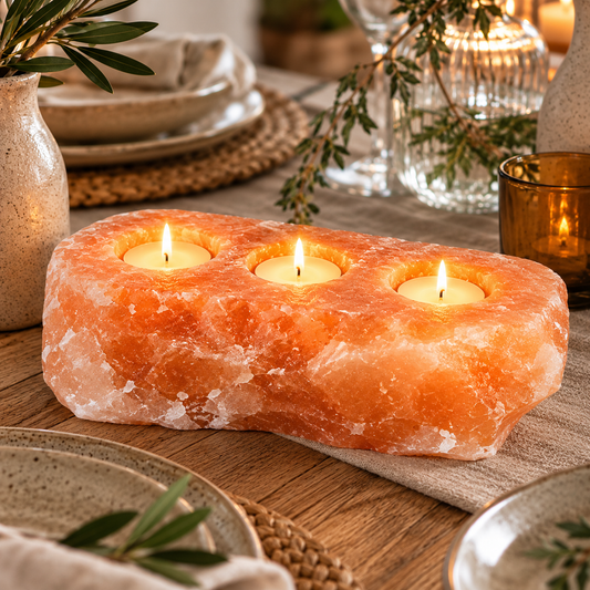 Himalayan Salt Triple Tealight Holder | Natural Pink - Crystal Nest
